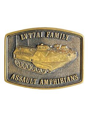 FMC LVT7A1 Family Assault Amphibians Vtg Tank Belt Buckle BTS Solid Brass USA